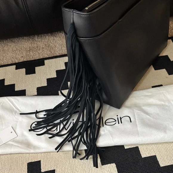Calvin Klein Black Leather Fringe Tote - Picture 6 of 6
